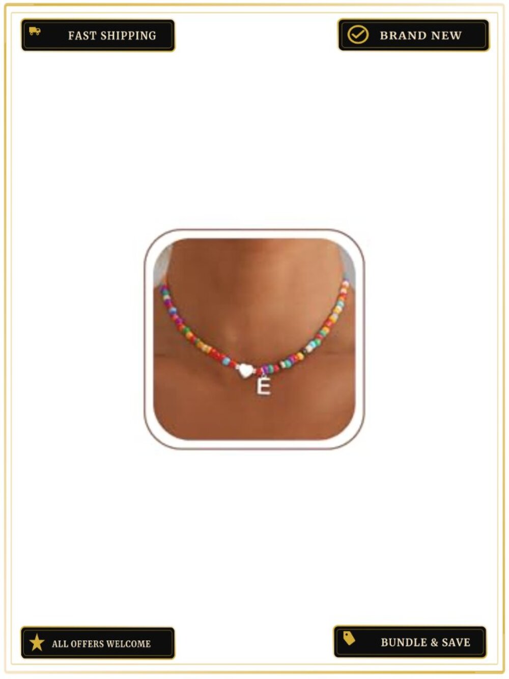 Handmade Beaded Initial Choker Necklace Heart Pendant Dainty Jewelry Gift